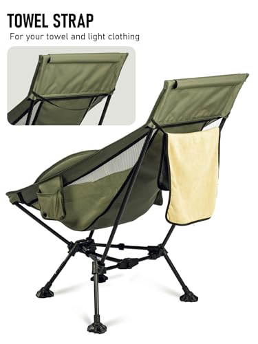 WildCall Lightweight Folding High Back Camping Chair with Head Support, Compact Beach Chair with Anti-Sinking Large Feet and Three Tilt Angles Adjustment - color: 2 X Green High Back
