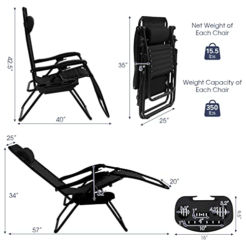 Goplus Zero Gravity Lounge Chairs, 160°Adjustable Folding Recliner w/Pillow and Cup Holder, 350LBS Comfy Outdoor Lounge Chairs for Patio, Lawn, Yard & Camp(1, Black) - color: Black, size: 35.4" x 25.2" x 43.3" (Set of 1)