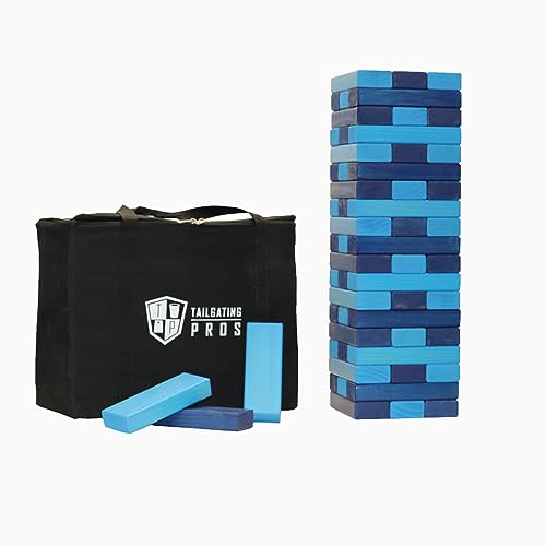 Tailgating Pros Premium Giant Toppling Timbers with Carrying Case – Choose Your Team Colors! Jumbo Outdoor Yard Game, Tower Grows to Over 5 Feet! - color: Navy/Turquoise