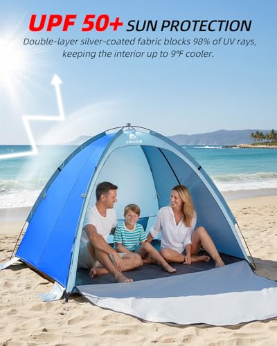 Abahub 3 Person Beach Tent Sun Shelter with UPF 50+ UV Protection, Portable Sun Shade with 4 Doors and 360° Ventilation, Lightweight Beach Cabana for Beach, Camping, Fishing & Outdoor Activities - size: 4 DOOR