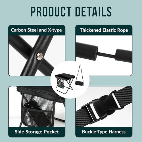 12" Portable Collapsible Stool - Folding Chair with Storage Pouch, Convertible Satchel for Hands-Free Carry & Supports 265Lbs, Ultralight for Hiking, Fishing, Camping, Festivals (Black, Standard) - color: Black, size: Standard