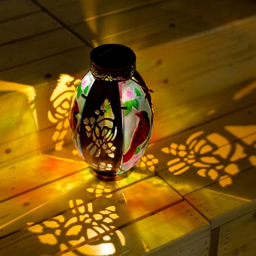 Starsoul Cardinal Outdoor Solar Lantern - Metal & Stained Glass Cardinal Solar Light, Waterproof Tabletop Lamp with Hollowed-Out Design for Yard, Patio, Garden, Pathway - color: Cardinal
