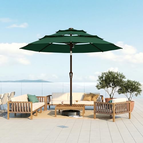 10FT Patio Umbrella 3 Tiers Outdoor Market Umbrella w/Push Button Tilt, Crank, UV and Waterproof Table Umbrella for Garden, Pool, Backyard, Deck, Lawn, Forest Green - color: Forest Green