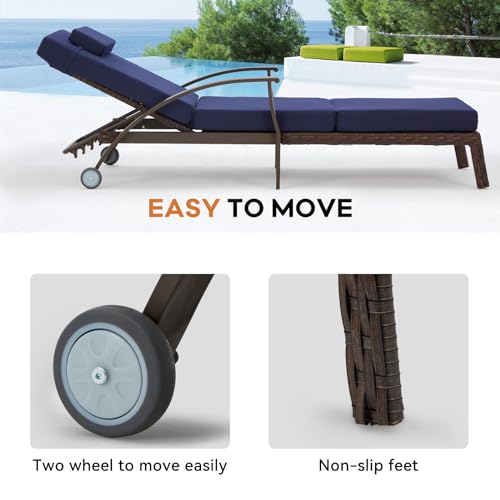 79.1''Chaise Lounge Chair Set Outdoor of 2, Patio Lounge Chair, Wicker Reclining Chair with 6 Adjustable Position Backrest 115-180° for Poolside, Backyard, Lawn, Deck (Blue) - color: Blue, size: 2 Pieces