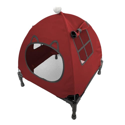 Pozico Elevated Pet Bed with Breathable Mesh for Small Cat and Dog, Raised Cooling Pet Cot for Puppy and Kitty, 18.9x18.9 inch (Red Bed with Canopy) - color: Red Bed with Canopy