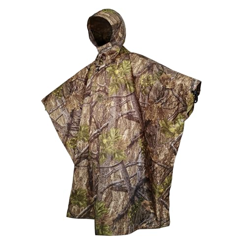 AUSCAMOTEK Camouflage Rain Poncho Hooded Waterproof Camo Raincoat with Blind Pattern for Hunting Hiking Camping Fishing - color: Turkey Blind