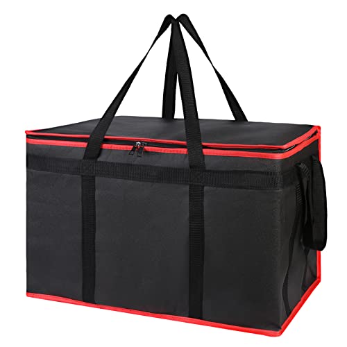 Bodaon Insulated Food Delivery Bag for Hot and Cold Meal, XXX-Large Grocery Tote Insulation Bag for Catering/Drivers, Pizza Warmer, Grocery Bags, Cooler Bag, food warmers for parties (Black-Red, 1Pk) - color: Black-red Edge, size: XXX-Large