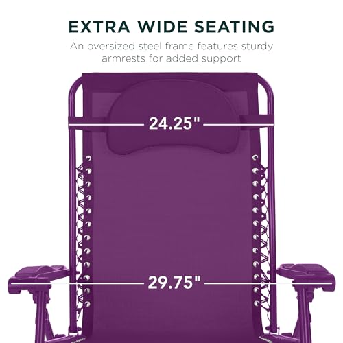Best Choice Products Oversized Zero Gravity Chair, Folding Outdoor Patio Lounge Recliner w/Cup Holder Accessory Tray, Pillow - Amethyst - color: Amethyst