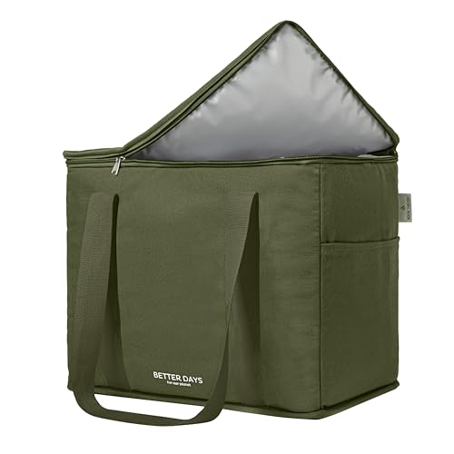 Nook Theory Reusable Insulated Grocery Bag - Leak Proof, X Large Cooler Bag - Insulated Shopping Bags for Groceries - Travel Cooler Bag for Frozen and Hot Food with Zippered Top (Forest) - color: Forest Green