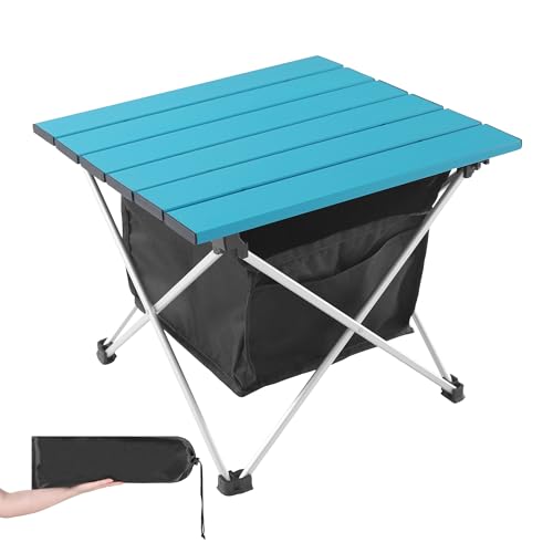 Grope Portable Camping Table Ultralight Aluminum Camp Table with Storage Bag,Beach Table for Sand with Carrying Bag,Prefect for Outdoor,Picnic,BBQ,Cooking,Festival (Blue with Storage Bag-S) - color: Blue With Storage Bag, size: Small