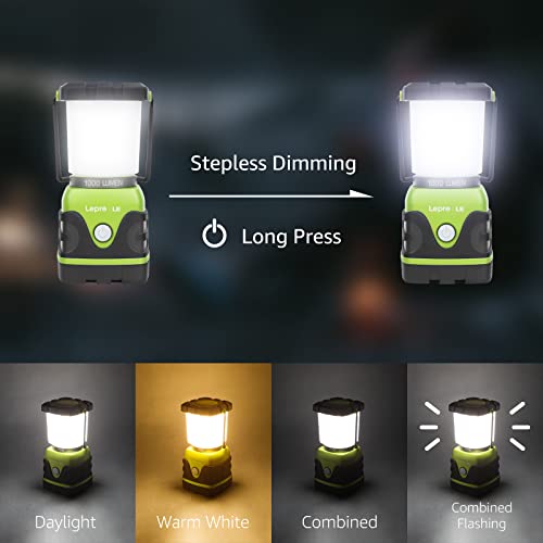 LE 1000LM Battery Powered LED Camping Lantern, Waterproof Tent Light with 4 Light Modes, Camping Essentials, Portable Lantern Flashlight for Camping, Emergency Light, Power Outages, Not Rechargeable - color: Green-1000lm-1Pack