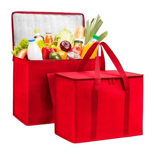 Carrywell (Not Made In China) Insulated Reusable Grocery Bags, Catering and Delivery Bag For Hot and Cold Food, Collapsible Thermal Tote For Doordash - color: Red, size: 1 pack, style: XL Insulated