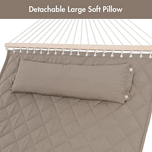 ANOW Double Hammock with Spreader Bars and Detachable Pillow, 2 Person Hammock for Outside, 450 LBS Weight Capacity, Light Brown - color: Light Brown, size: 2 Person Without Stand
