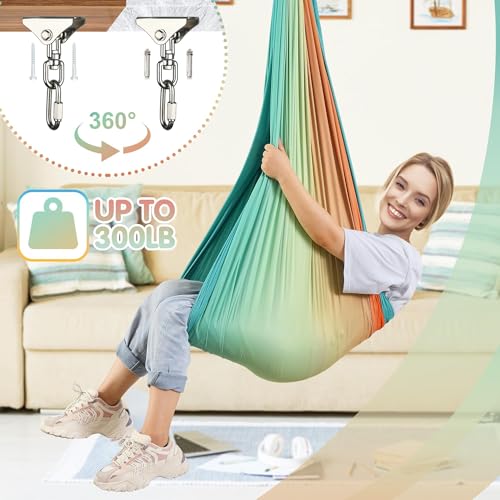 Sensory Swing, Indoor & Outdoor Sensory Swing for Kids & Adults, Double Layer Therapy Cuddle Swing for Kid with Autism, Holds up to 300lbs - color: Orange
