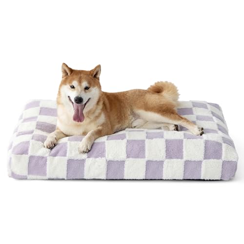 LE SURE Dog Beds Large Sized-Thick Shredded Chopped Foam Pet Bed as Gift for Indoor with Removable Cover, Cute Modern Fuzzy Plush & Anti Slip Bottom, Purple - color: Purple, size: 35.0"L x 22.0"W x 4.0"Th