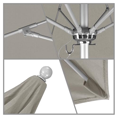 California Umbrella 9' Round Aluminum/Fiberglass Umbrella, Push Open, Silver Pole, Olefin Woven Granite - color: Woven Granite