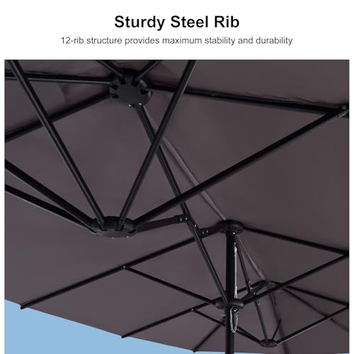 PURPLE LEAF 13ft Patio Market Umbrella with Base Double-Sided Rectangle Outdoor Table Sun Umbrellas with Crank 12 Heavy Duty Sturdy Ribs for Pool Beach Deck Backyard Gray - color: Gray, size: 13' X 7'