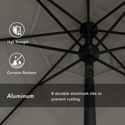 California Umbrella 9' Round Aluminum Market Umbrella, Crank Lift, Push Button Tilt, Black Pole, Woven Granite Olefin - color: Woven Granite