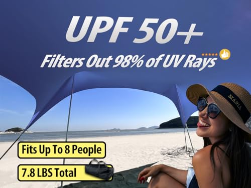 10×10ft UPF50+ Beach Tent Sun Shelter, Windproof Stable Outdoor Pop Up Beach Shade Canopy for Camping, Fishing, Backyard Fun or Picnics, 2 Poles - color: Royal Blue, size: 10×10 FT 2 POLES
