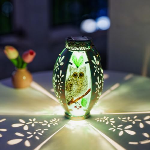 Starsoul Owl Outdoor Solar Lantern Waterproof Metal & Stained Glass Owl Lamp Lights for Yard Patio Garden Tabletop Pathway Decor Gifts for Woman - color: Owl