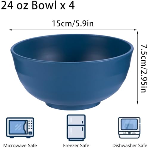 Unbreakable Wheat Straw Cereal Bowls Set of 4, 24 OZ Microwave and Dishwasher Safe Lightweight Soup and Salad Bowl Sets, Reusable Dessert Bowls for Rice, Pasta, Snack, Fruit, BPA Free - color: Colorful