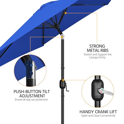 Yaheetech 9FT Patio Umbrella Outdoor with Heavy Duty Base Included,Table Umbrella with Push Button Tilt and Crank, UV Protection Waterproof for Yard/Outdoor/Wedding Parties and Events - Royal Blue - color: Royal Blue, size: 9FT