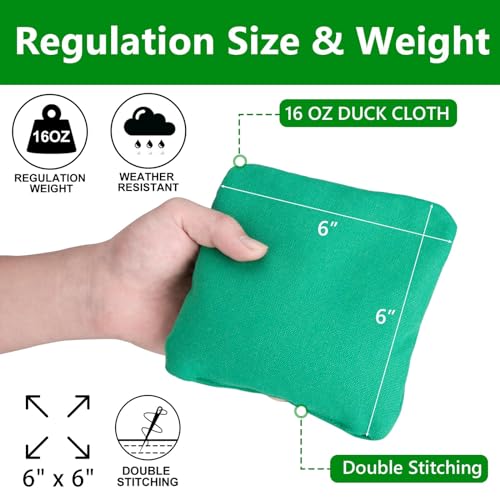 EunHo Cornhole Bags Set of 8 Regulation Size & Weight Corn Hole Bean Bags Official Professional All Weather for Tossing Game with Carry Case - color: Blue/Green