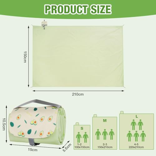 Ainiv Picnic Blanket, Waterproof Beach Blanket with Carry Handle, Foldable Portable Washable Beach Mat Sand-Free, Outdoor Mat in Green for 3-4 People for Camping, Picnic, BBQ - 59 x 83 inches - size: 59 x 83 inches (M for 3-4 People)