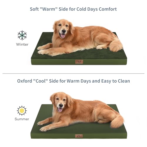 Comfort Dog Bed for Small Dogs & Cats, Waterproof Dog Crate Mat Orthopedic Egg Crate Foam with Washable Removable Cover, Olive Green - color: Olive Green, size: 23.0"L x 17.0"W x 2.5"Th