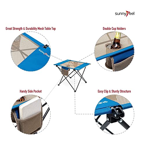 SUNNYFEEL Outdoor Folding Table | Lightweight Mesh Compact Camping Table, Roll Up Top 2 People Portable Camp Tables with Carry Bag for Picnic/Cooking/Beach/Travel/BBQ - color: Mesh-blue-1set
