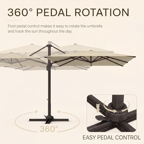 Kingdura 10' X 10' Cantilever Patio Umbrella, Large Square Aluminum Outdoor Offset Umbrella with 360-degree Rotation, 4 Position Tilt, UV Protection for Pool Deck Garden Patio (Beige) - color: Beige, size: 10x10 FT (No Base)
