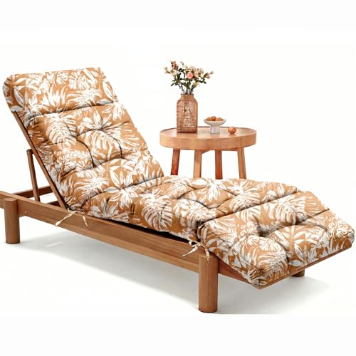 MAGIC ELEPHANT Chaise Lounge Cushion Outdoor, Memory Foam Patio Lounge Chair Cushion with Ties for Outdoor Furniture, 74 x 22 x 4 Inch (Rust Orange Monstera) - color: Rust Orange Monstera