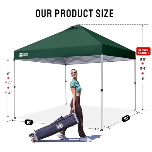 CROWN SHADES 10x10 Pop Up Canopy - Beach Tent with One Push Setup - Easy Outdoor Sun Shade for Events, Parties, Camping - Gazebo with STO-N-Go Cover Bag, Silver Coated Top, Forest Green - color: Forest Green, size: 10x10
