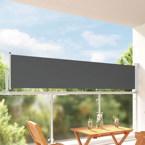 vidaXL Side Awning 100% polyester iron steel, Adjustable Awning, Garden Cover, Patio Barrier, Outdoor Curtain, Wind Protector, Privacy Screen, Modular, Sun Shield - color: Anthracite, size: 100 x 300 cm