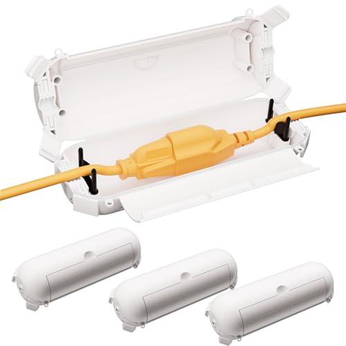 4 Pack of RESTMO Compact Outdoor Extension Cord Cover, IP44 Waterproof Box and Safety Housing Case, Ideal to Protect Outdoor Plugs, Electrical Connections, Holiday Decoration Lights, Size Small, White - color: White, size: 4 Pack