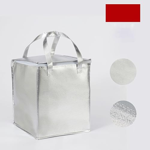 10.2×10.2×12.6" Reusable Insulated Zipper Aluminum Foil Tote Bag Suit for Picnic Cake FruitDrink Refrigeration Also for Delivery of Takeaway Thermal Pizza Insulated Delivery (Laser Silver) - color: Laser SILVER, size: 10.2×10.2×12.6"