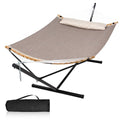 Quick Dry Hammock with Stand Included, Heavy Duty Hammock with 12FT Hammock Stand for Outside, Poolside, 450 Lbs Capacity, Brown - color: Zquick Dry-brown