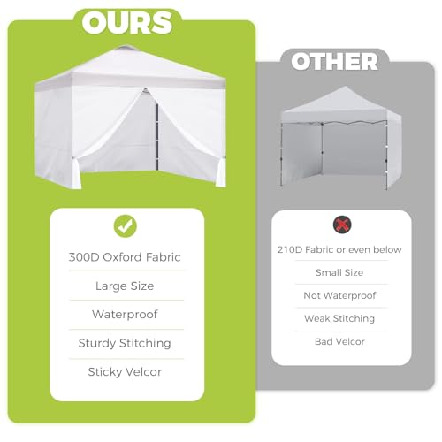 Instant Canopy Sidewalls for 10x10 Pop Up Canopy Tent, 300D Waterproof Material for Outdoor Events, Vendor Booths, and Privacy (Sidewalls Only) (White, 12x12ft-3pcs) - color: White, size: 12x12ft-3pcs