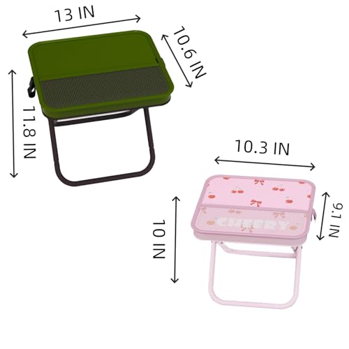 Portable Foldable Camping Stool Chair - Ultralight Travel Stool with Storage Pocket, Handbag Style Design, Double Set、Couple Set (OD Green & Pink Cherry) - color: Od Green & Pink Cherry
