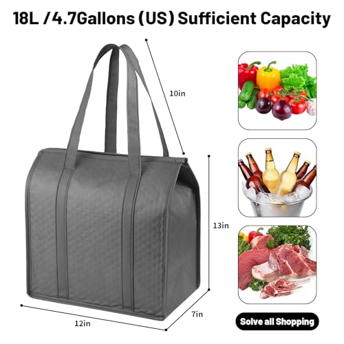 Insulated Grocery Bags with Zippered top Frozen Food Shopping Groceries Travel Insulated Tote Cooler Thermal Bags - color: Gray