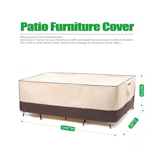F&J Outdoors Heavy Duty Rip-stop Fabric Extra Large Anti-UV Waterproof Patio Furniture Covers, 140"x86"x30.5" - color: Beige + Coffee, size: 140"(W)×86"(D)×30.5"(H)