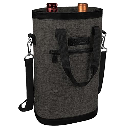 opux Two Bottle Wine Bag Carrier Tote, Insulated Leakproof 2 Bottle Wine Cooler Bag for Travel BYOB Picnic, Portable Wine Case, Gift for Men Women Wine Lover Birthday Party Christmas, Charcoal Gray - color: Charcoal Gray