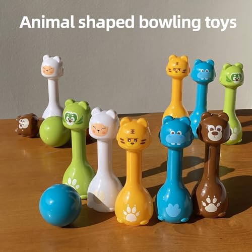 Bowling Set for Kids 2-5, Indoor Bowling Game Toy for 3 4 Year, 10 Plastic Bowling Pins 2 Bowling Ball, Animal Toddler Bowling Set, Birthday Gifts for 2 3 4 5 Year Old Boys & Girls