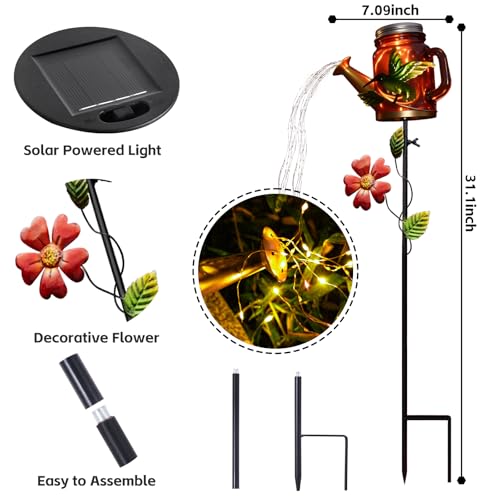 SRNPMIU Solar Watering Can Light, Yard Outdoor Decor Lights, IP65 Waterproof, Hanging Hummingbird Garden Light, Outside Garden Flower Bed Decor, Women Gift, Birthday Gifts - color: Red-Bird