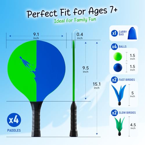 U&C Planet Beach Paddle Ball Set, Badminton Rackets, Family Game for Kids and Adults, Indoor Outdoor Game Backyard Park Camping Yard for Boys, Girls All Ages - color: Blue (Age:7+)