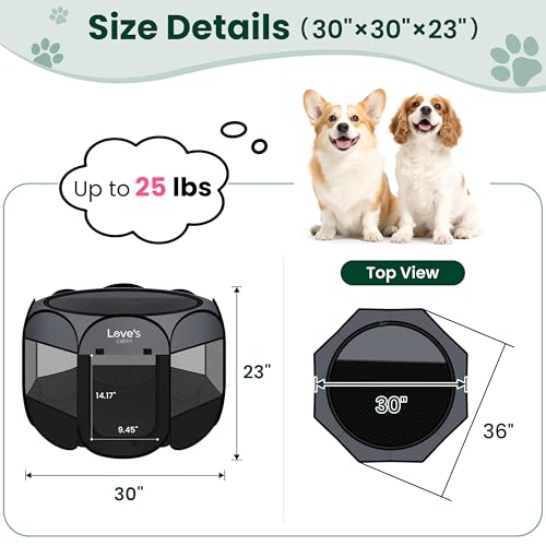 Love's cabin Pet Puppy Dog Playpen, Medium Dog Tent Crates Cage Indoor/Outdoor, Portable Playpen for Cat, Foldable Pop Up Dog Kennel Playpen with Carring Case, Removable Zipper Top, Dark Grey - color: Dark Grey, size: 30.0"L x 30.0"W x 23.0"H