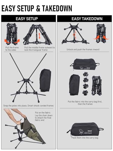 WildCall Lightweight Folding Camping Chair Compact Beach Chair with Anti-Sinking Large Feet - color: 1 X Black