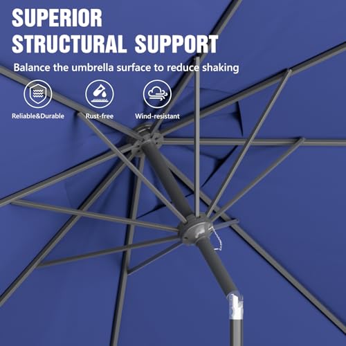 Outdoor Patio Umbrella, Table Umbrella with Push Button Tilt and Crank, 8 Ribs Market Umbrella - color: Dark Blue-Steel Ribs, size: 9FT