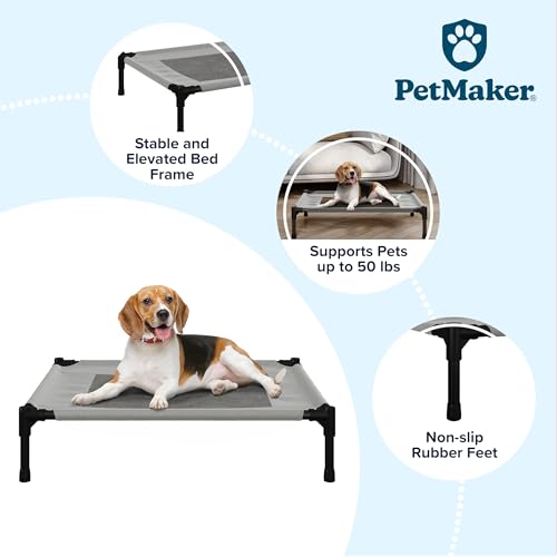 Elevated Dog Bed - 30x24-Inch Portable Pet Bed with Non-Slip Feet - Indoor/Outdoor Dog Bed or Puppy Cot for Pets up to 50lbs by PETMAKER (Gray) - color: Gray, size: Medium