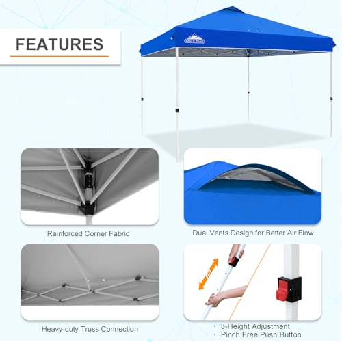 EAGLE PEAK Pop Up Canopy Tent with Wheeled Carry Bag, 8 Stakes, 4 Ropes, 4 Weight Bags, Easy Set Up Tent Canopy, 12x12 ft, 144sqft of Shade, Blue - color: Blue, size: 12x12